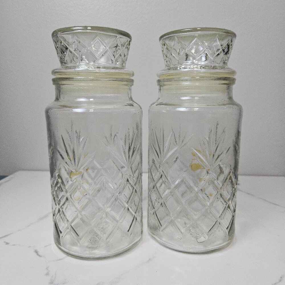 1983 Mr. Peanut Clear Glass Canister Planters Jar with Lid Logo Bottom Set of 2